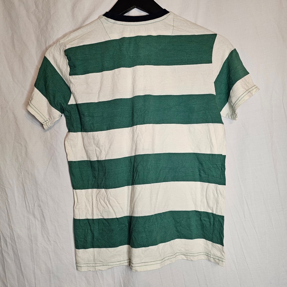 Denim & Flower Ricky Singh Medium Green Cream Striped Floral Embroidered T-Shirt - Picture 4 of 10